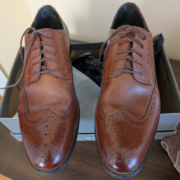 Stacy Adams Cognac Garrison Wingtip Oxford Dress Shoes - Picture 1 of 8
